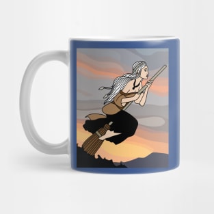 Flying Witch On A Broomstick With A Hat Mug